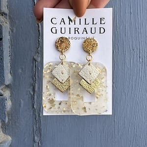 Les boucles Julie blanc et dore rectangle