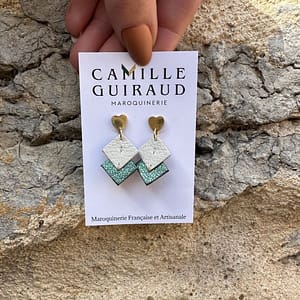 Boucles coeur blanc vert metallise