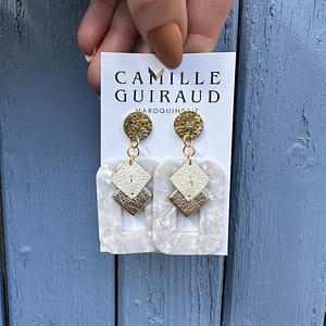 BOUCLES BLANC NACRE ET DORE
