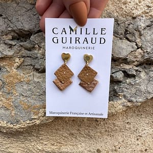 Boucles coeur camel et rose metallise