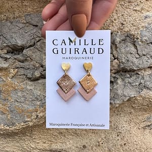 Boucles coeur rose metallise et rose pastel