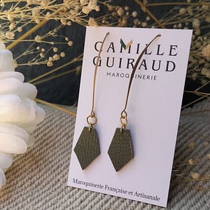 Boucles pendantes kaki et liege