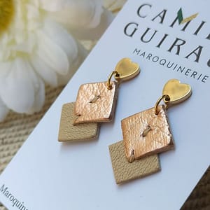 Boucles coeur rose metallise et nude pastel