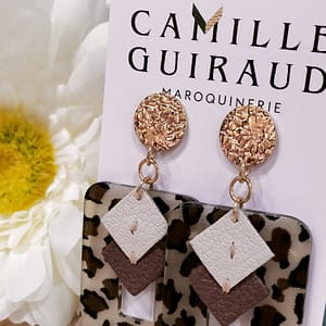 Boucles Julie guépard beige rectangle