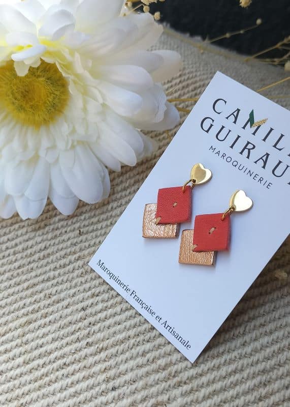 Boucles coeur corail et rose metallise