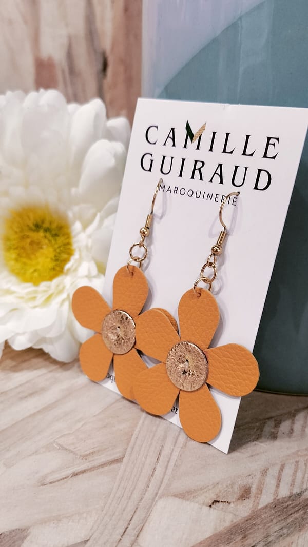 Boucles marguerite mandarine et doré