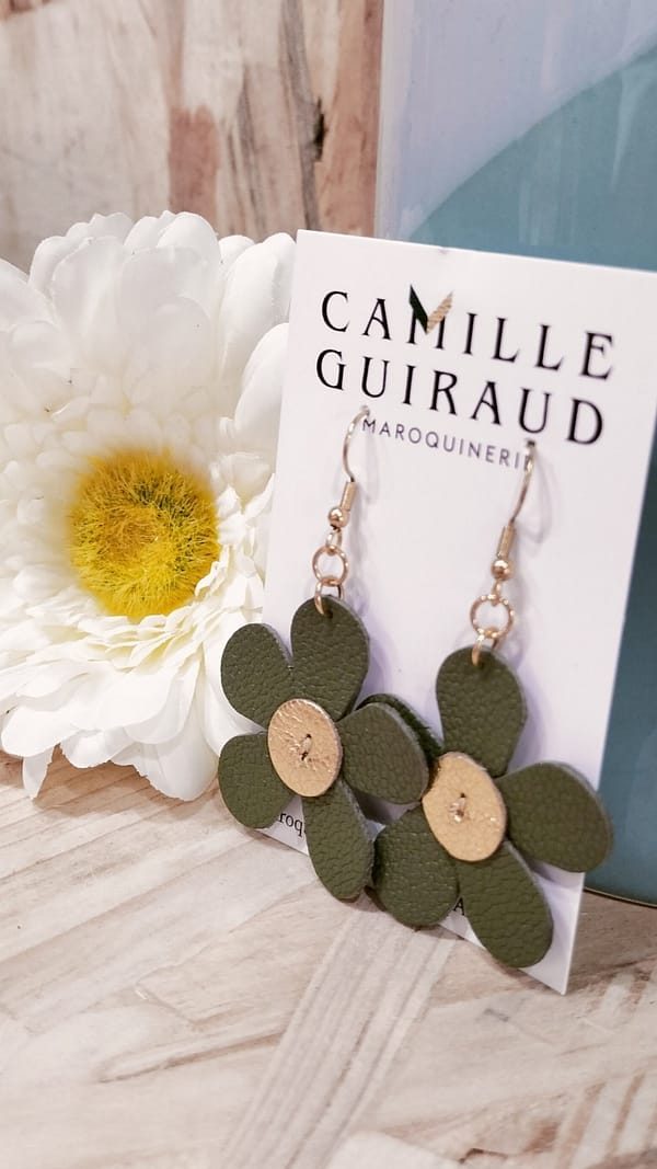 Boucles marguerite verte et doré